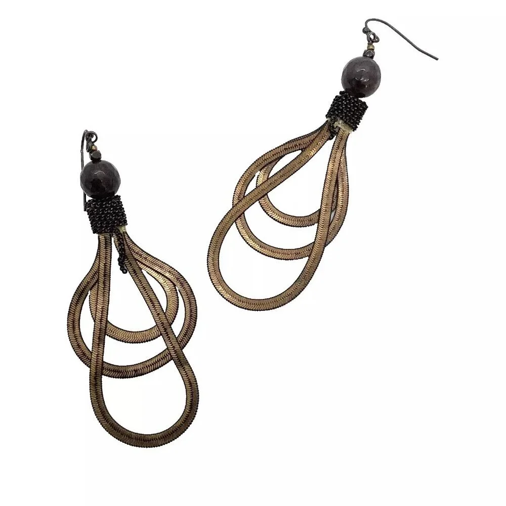Goldtone & Black Drop Dangle Pierced Earrings